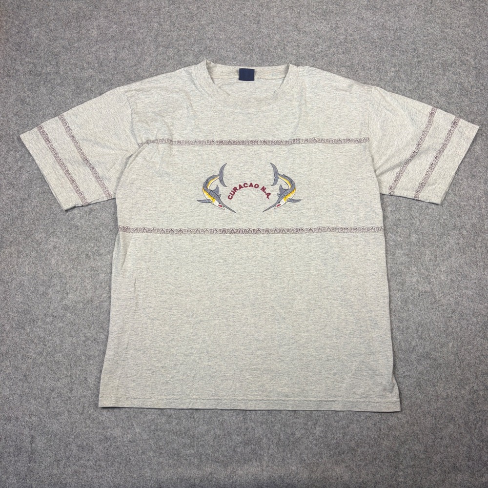 Vintage Don Angelo Curacao N.A. Marlin Gray T-Shirt Embroidered XL Souvenir